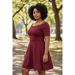 Charlotte Russe Women's Burgundy/Wine Short-Sleeve Fit & Flare Dress Size 1X